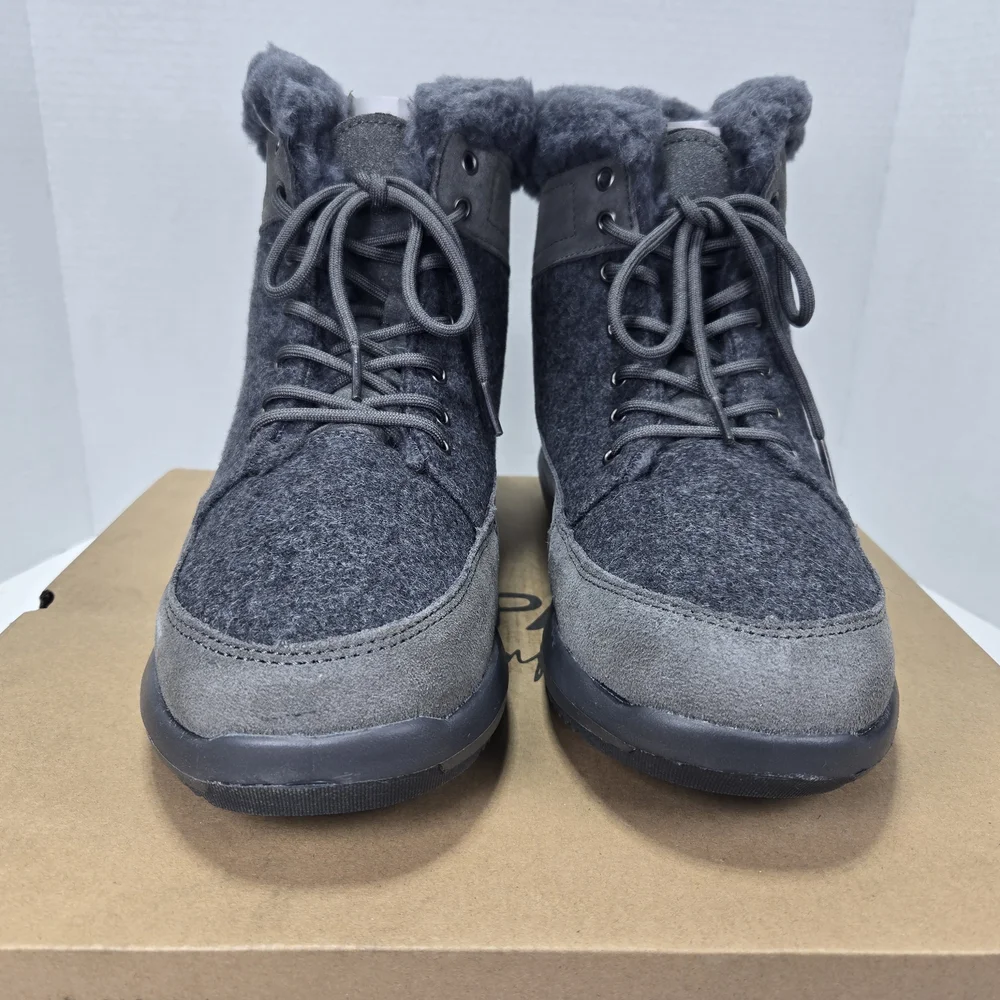 BearPaw Cheryl Charcoal Gray Lace-Up Boots with Fur Trim Women's Size 10